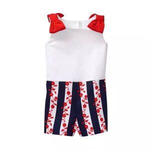 JANIE AND JACK Girl’s Romper Size 3-6 Months Red, White, Blue Floral Bow‎